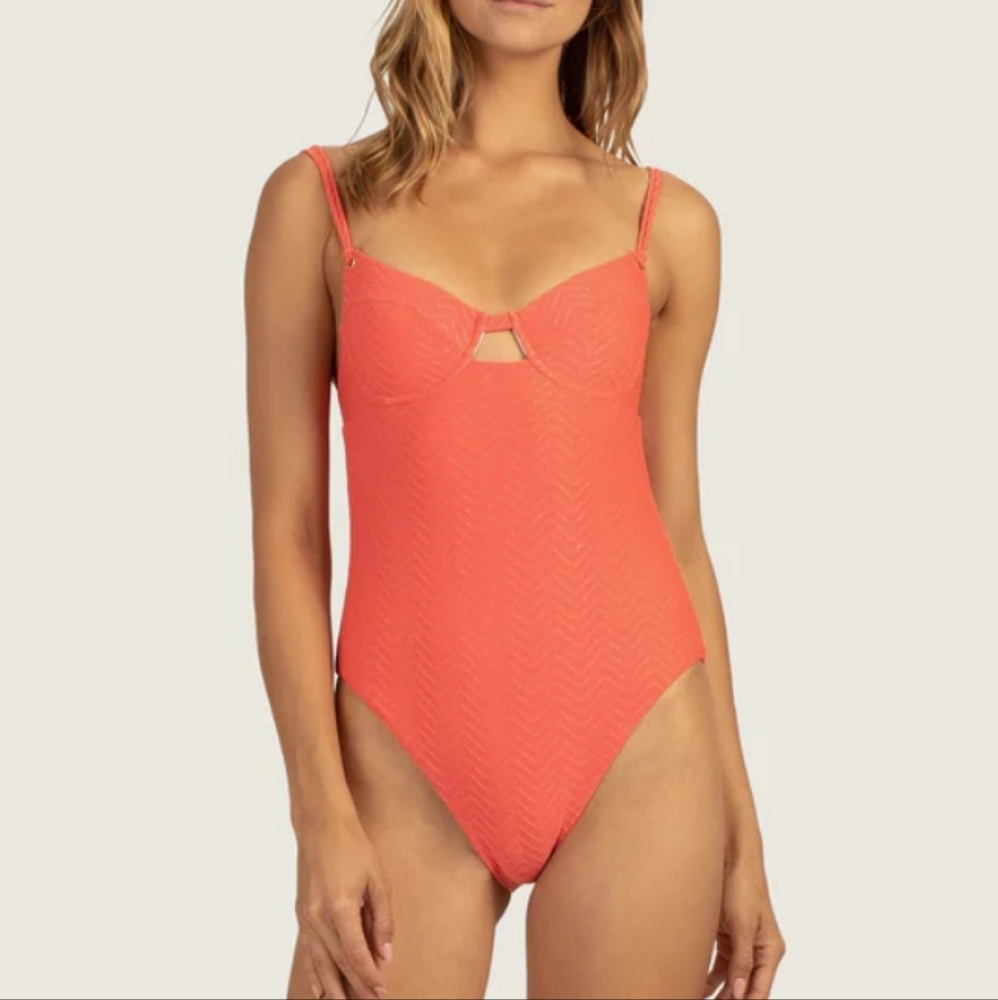 NWT Trina Turk Empire Lurex Underwire Onepiece Swimsuit Papaya Orange 8